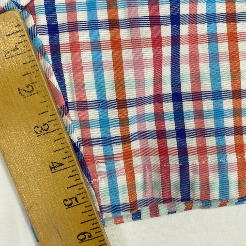 Talbots Petites Size 8P Skort Pink Blue Orange Gingham Check Faux Wrap Cotton - Picture 7 of 7